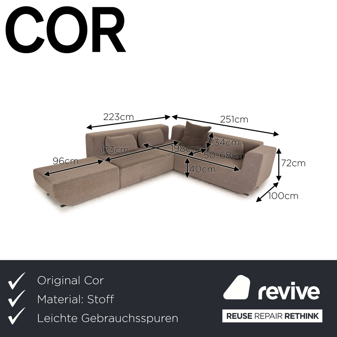 Cor Nuba Stoff Ecksofa Grau Sofa Couch inkl. Hocker