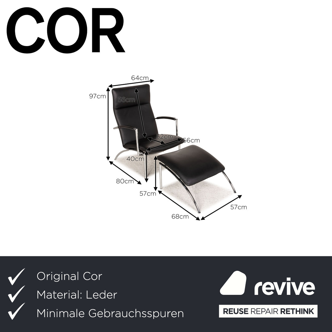 Cor Pando Leder Sessel Schwarz inkl. Hocker
