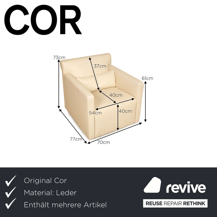 Cor Quant Leder Sessel Garnitur Creme 2x Sessel
