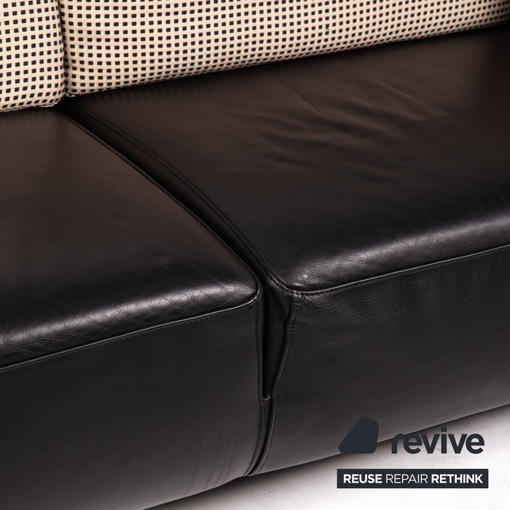 Cor Sera leather sofa set black 2x two-seater function