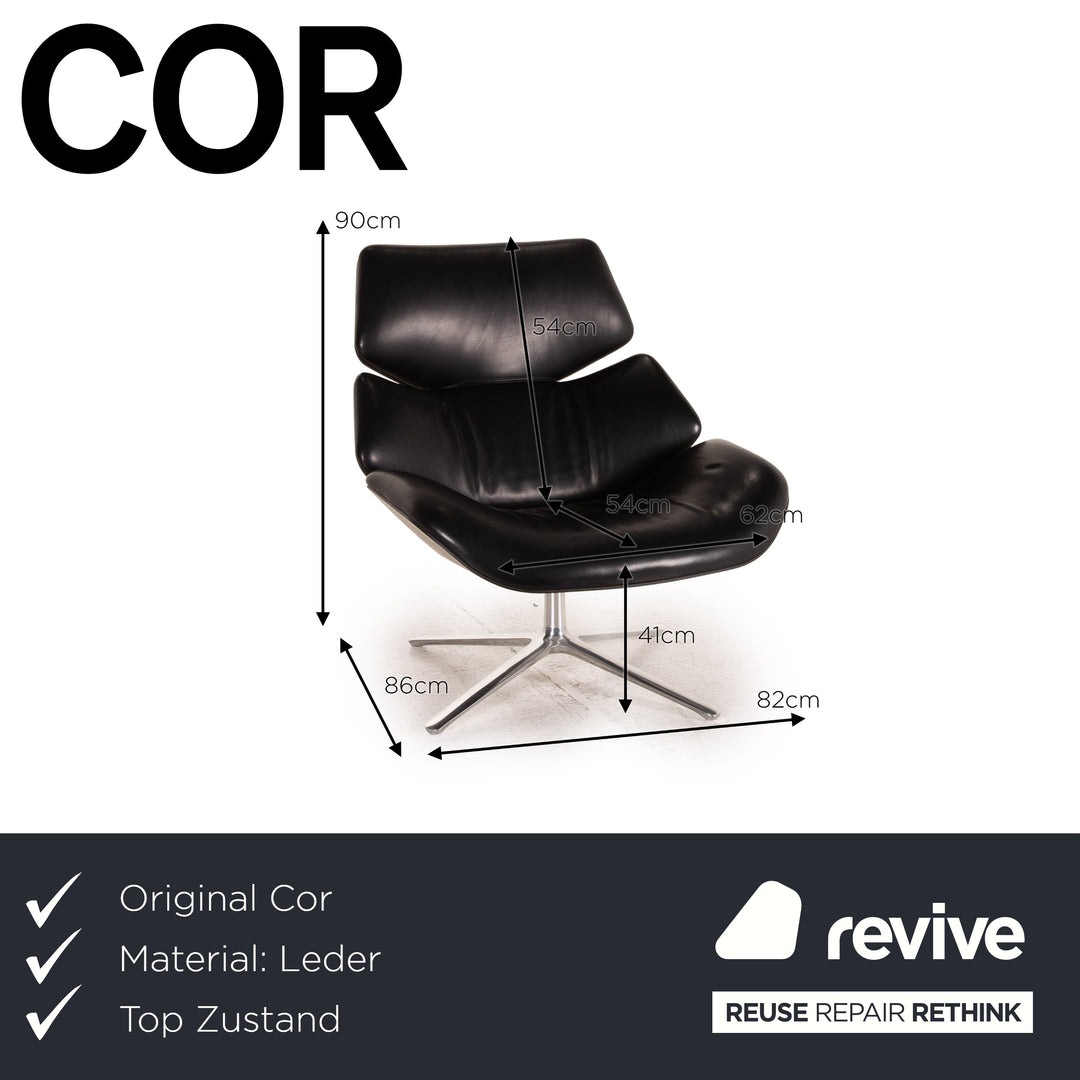Cor Shrimp Leder Sessel Schwarz inkl. Hocker