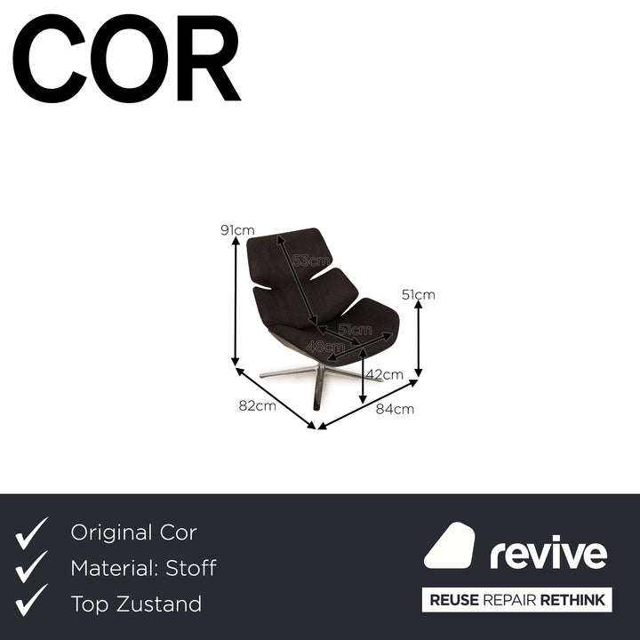 Cor Shrimp fabric armchair dark gray incl. footstool