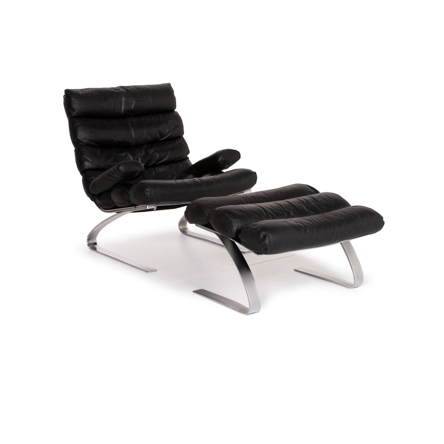 Cor Sinus Leder Sessel Garnitur Schwarz Hocker #14399