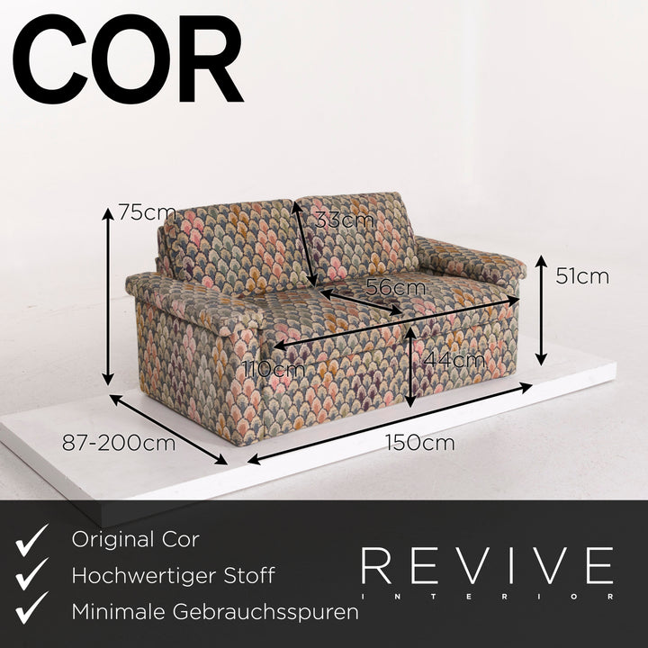 Cor Stoff Schlafsofa Multicolor Grün Blau Zweisitzer Schlaffunktion Bettkasten Sofa Funktion #12414