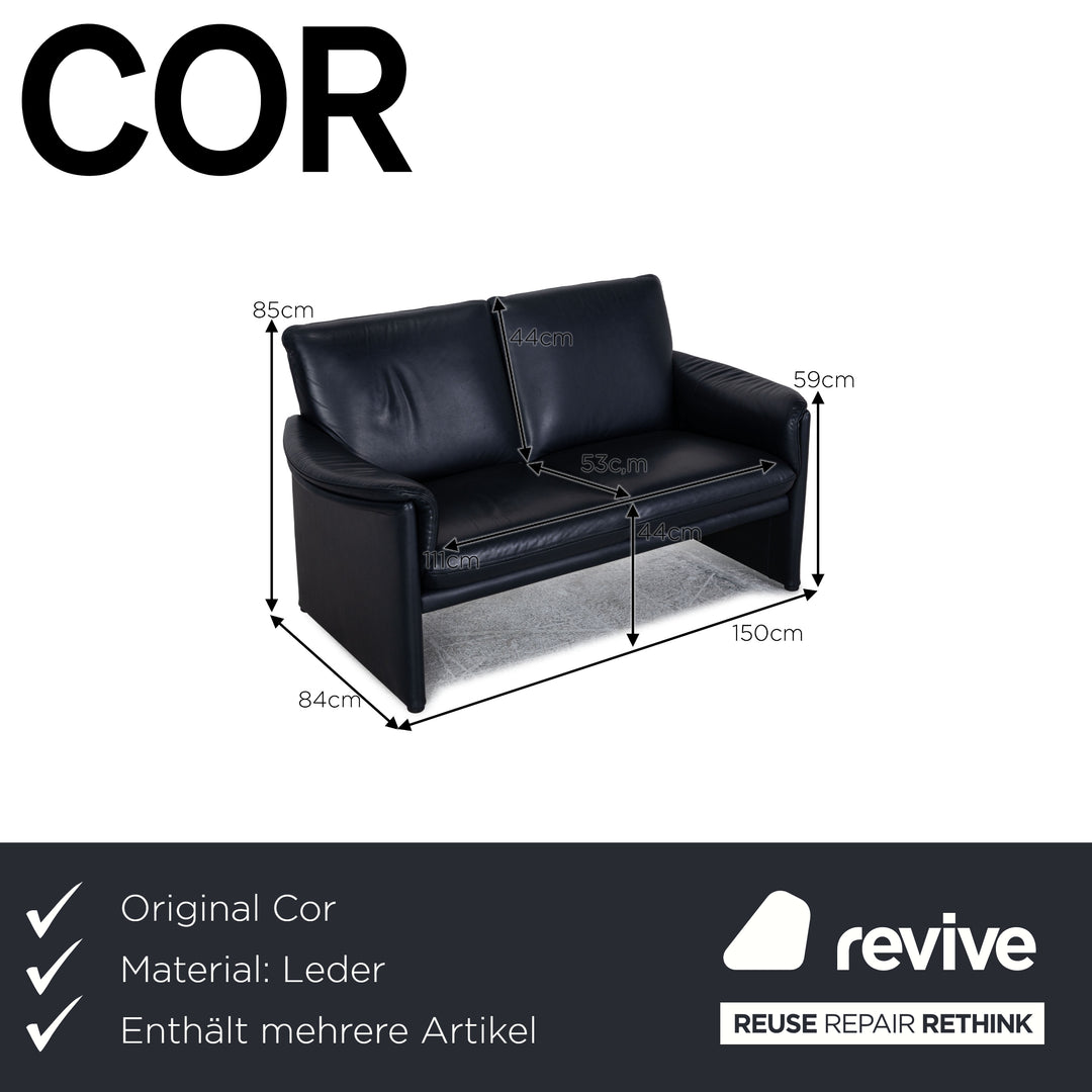 Cor Zento Leather Sofa Set Blue Two Seater Armchair