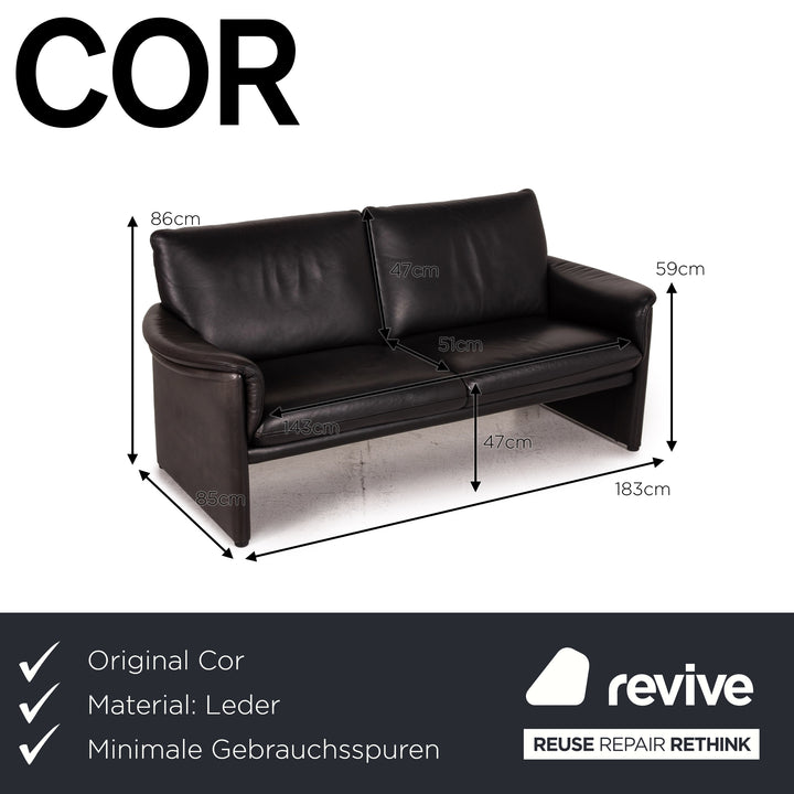 COR Zento Leder Sofa Schwarz Zweisitzer 2,5-Sitzer Couch