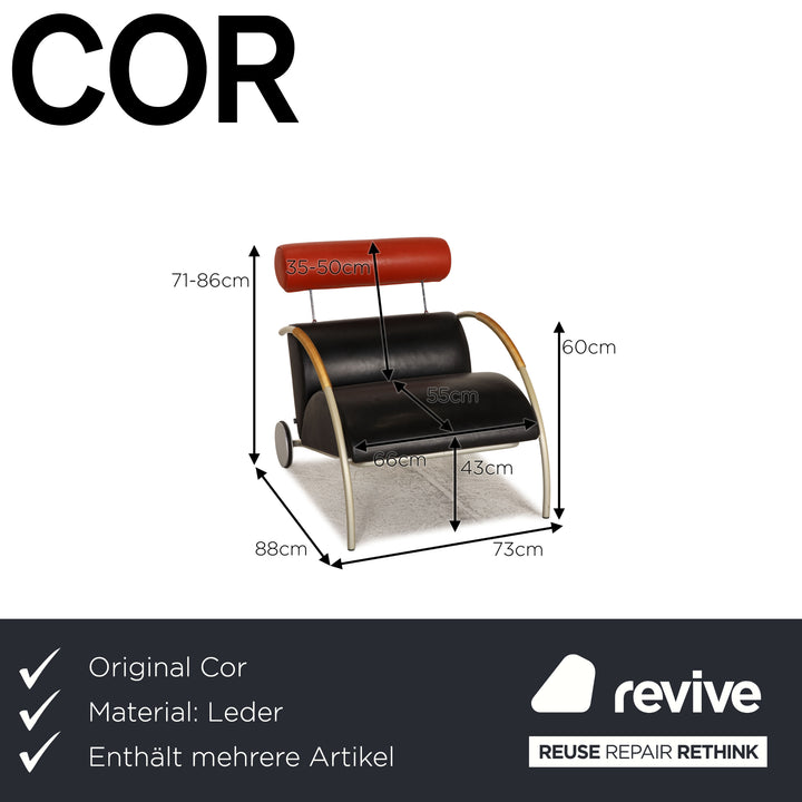 Cor Zyklus Leder Sessel Garnitur Schwarz 2xSessel Hocker Tisch