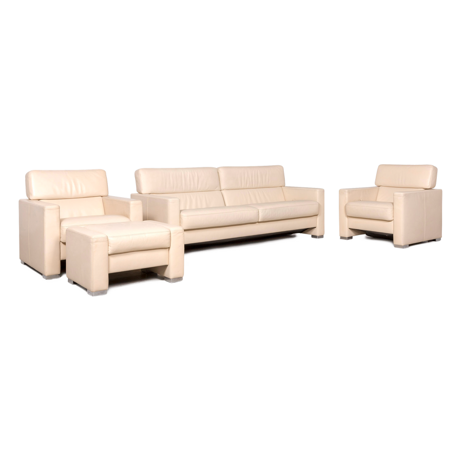 Brühl designer leather sofa set beige three-seater armchair stool genuine leather couch #8446