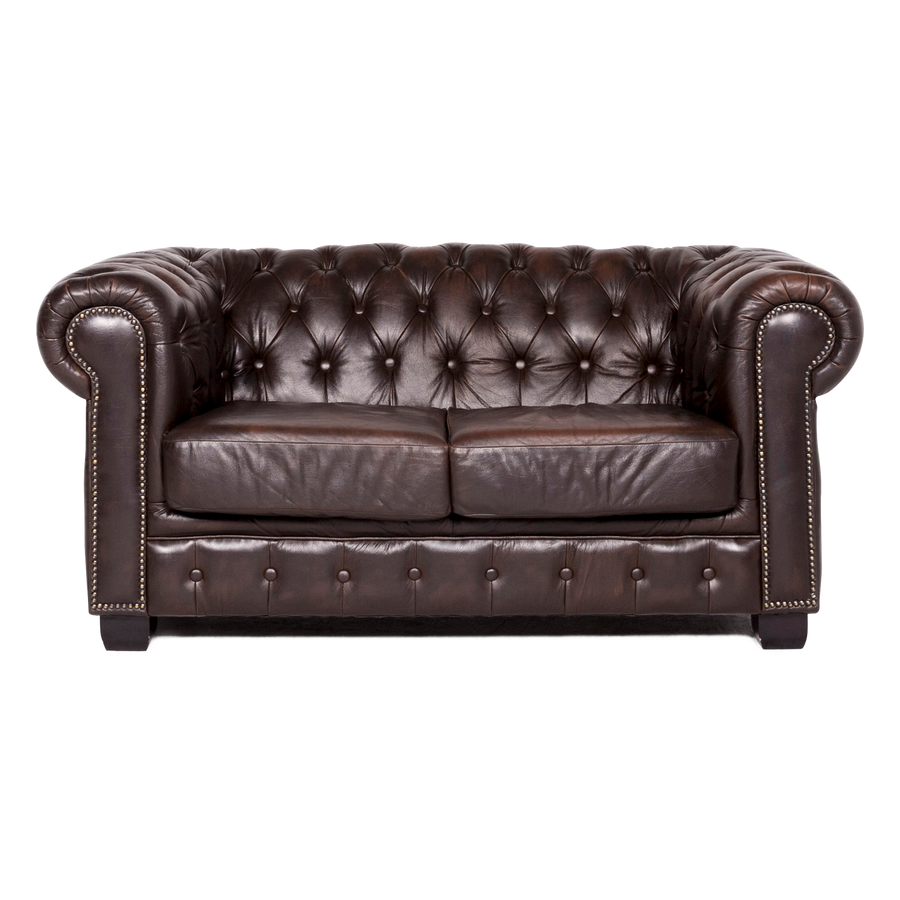 Chesterfield Leder Sofa Braun Echtleder Zweisitzer Couch Vintage Retro #8694