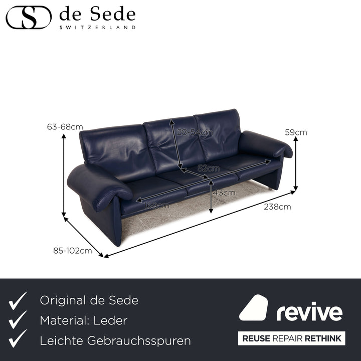 de Sede DS 10 leather three-seater blue sofa couch function