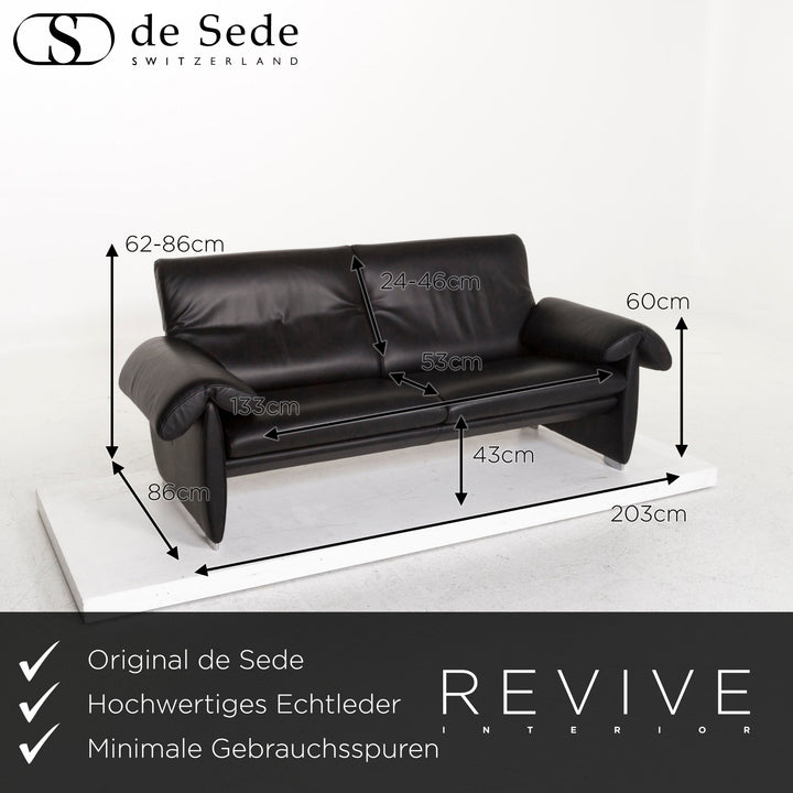 de Sede DS 10 Leder Sofa Schwarz Zweisitzer Couch #13068