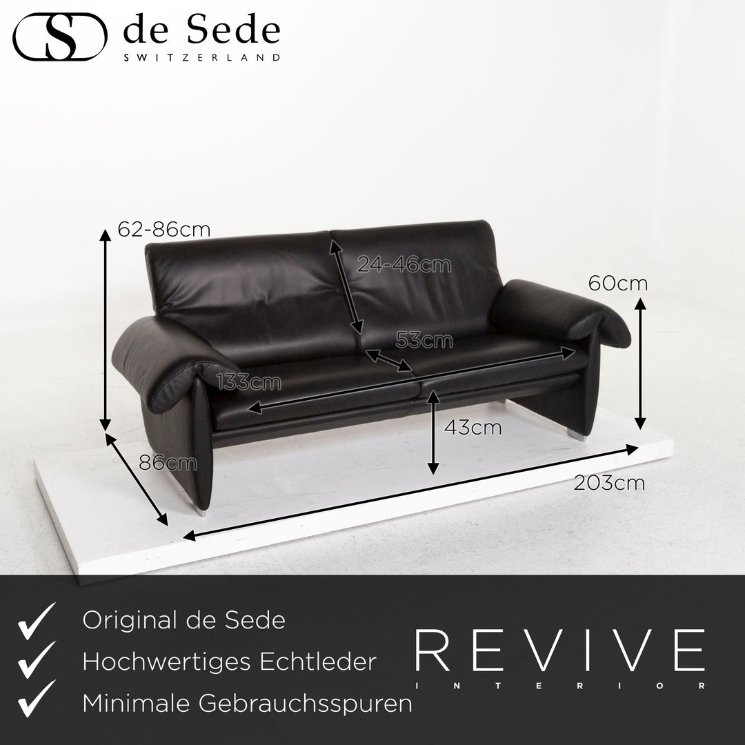 de Sede DS 10 Leather Sofa Black Two Seater Couch #13068