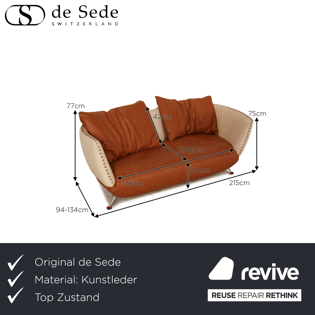 de Sede ds 102 imitation leather three-seater cream sofa couch partial reupholstery