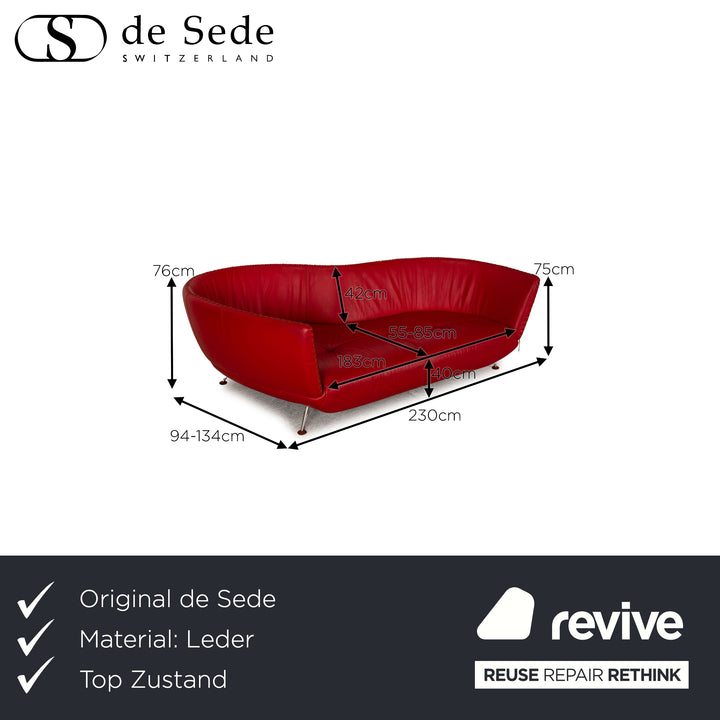 de Sede DS 102 Leder Dreisitzer Rot Sofa Couch