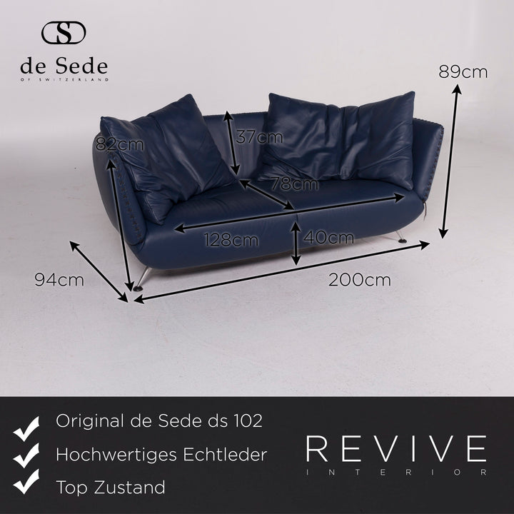 de Sede ds 102 leather sofa set blue three-seater two-seater stool #11788