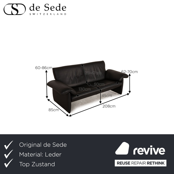 de Sede DS 10/23 Leder Sofa Schwarz Zweisitzer Couch Funktion Relaxfunktion