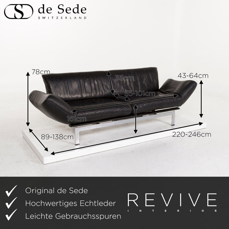 de Sede DS 140 Leder Sofa Schwarz Dreisitzer Funktion Relaxfunktion Couch 