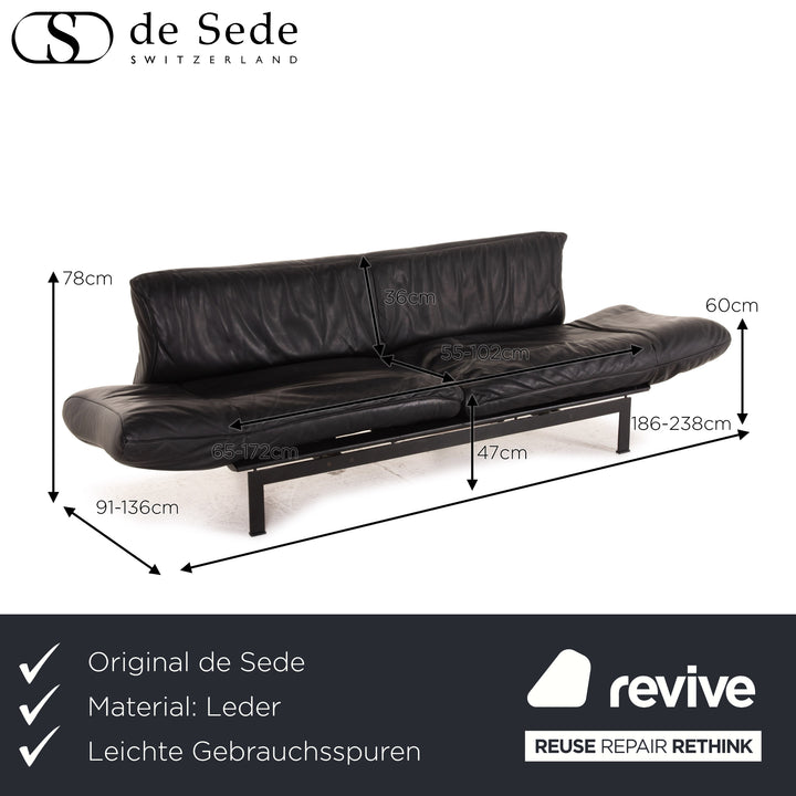 de Sede DS 140 Leder Sofa Schwarz Dreisitzer Funktion Relaxfunktion Couch