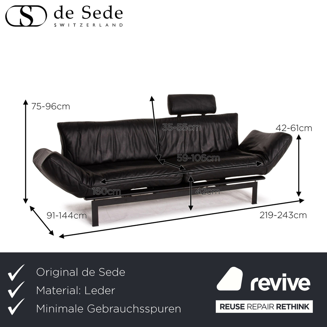 de Sede DS 140 Leder Sofa Schwarz Zweisitzer Funktion Relaxfunktion Couch