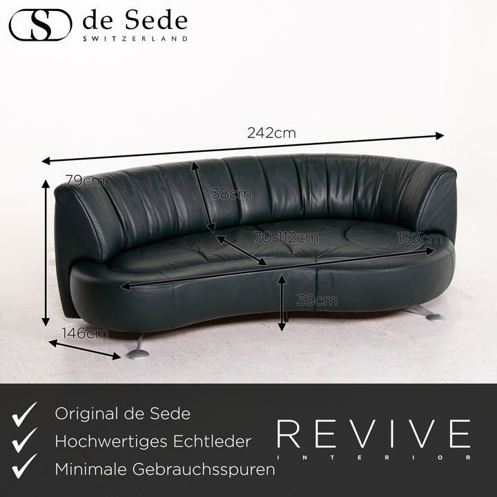 de Sede DS 164 Leder Sofa Grün Dreisitzer Funktion Couch #13276