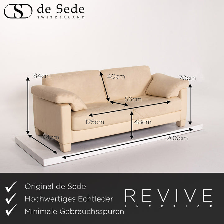 de Sede DS 17 Creme Leder Sofa Creme Dreisitzer Couch #13569