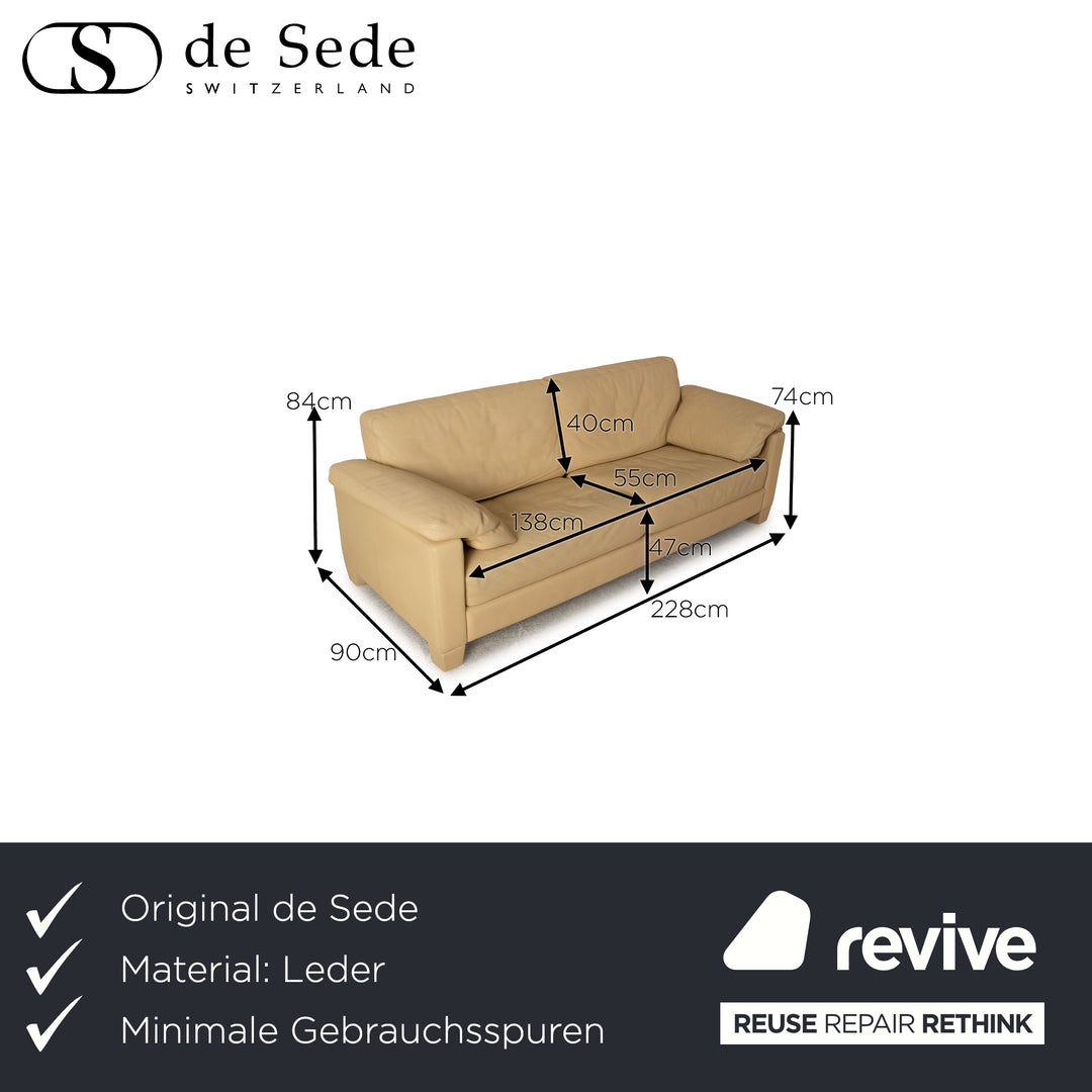 de Sede DS 17 Leder Dreisitzer Beige Sofa Couch
