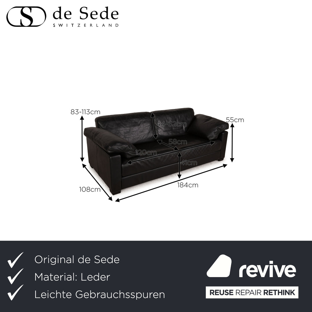 de Sede DS 17 Leder Dreisitzer Schwarz Sofa Couch