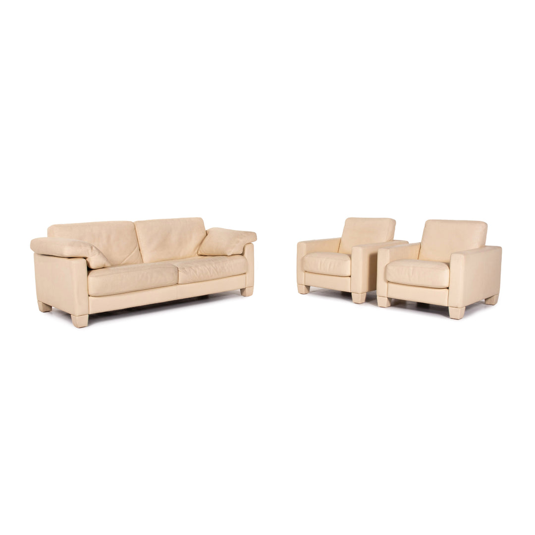 de Sede DS 17 leather sofa set cream 1x three-seater 2x armchair #13796