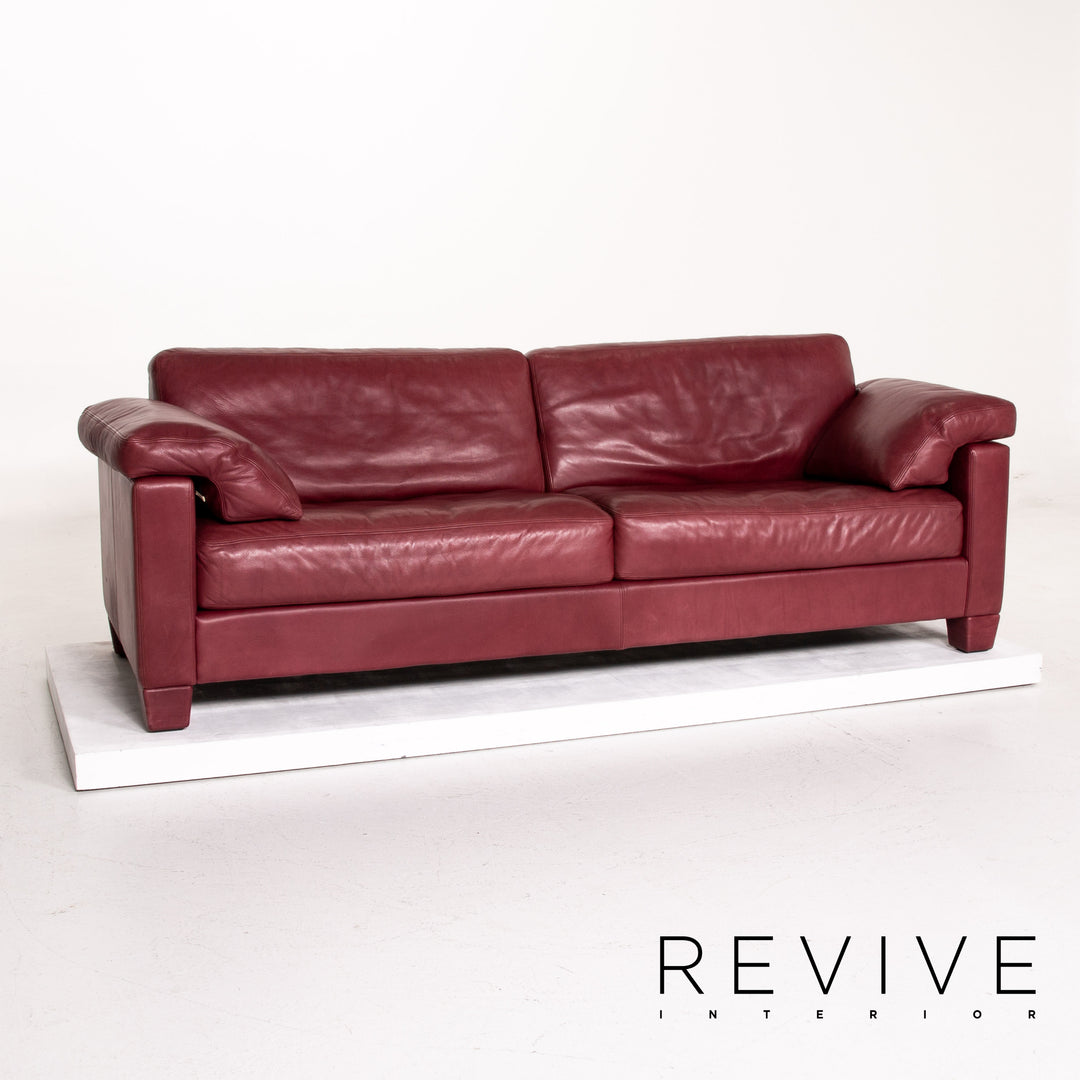 de Sede DS 17 Leder Sofa Rot Weinrot Dreisitzer Couch #14279