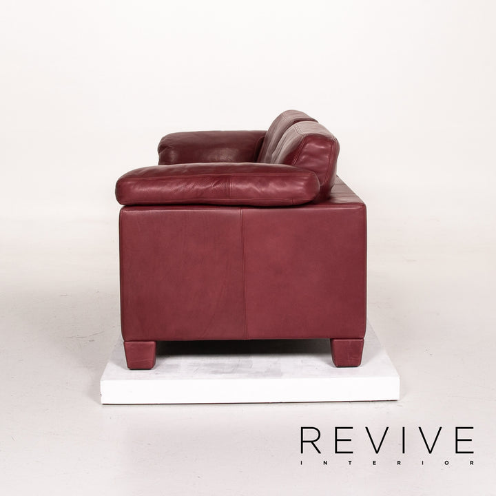 de Sede DS 17 Leder Sofa Rot Weinrot Dreisitzer Couch #14279