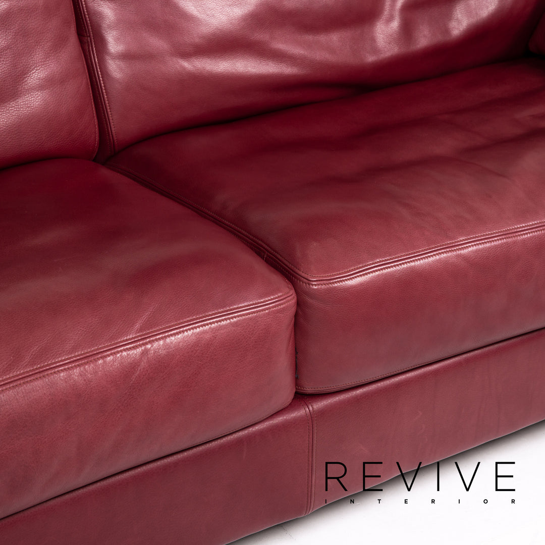 de Sede DS 17 Leder Sofa Rot Weinrot Dreisitzer Couch #14279