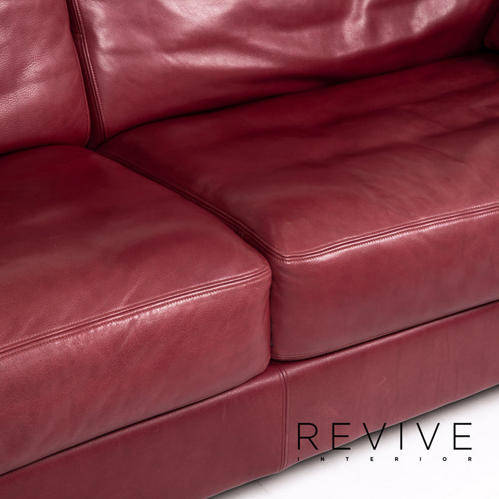 de Sede DS 17 Leder Sofa Rot Weinrot Dreisitzer Couch #14279