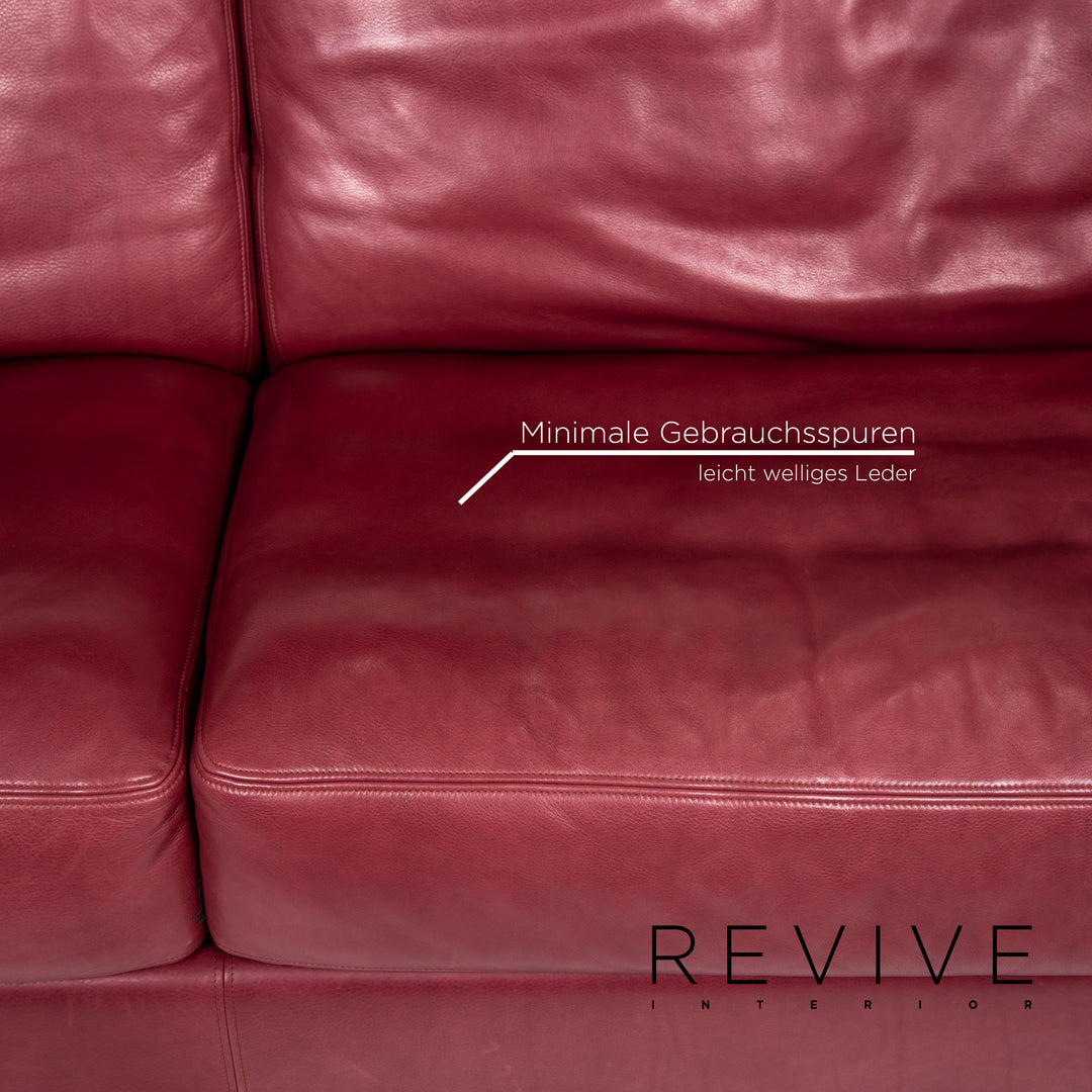 de Sede DS 17 Leder Sofa Rot Weinrot Dreisitzer Couch #14279