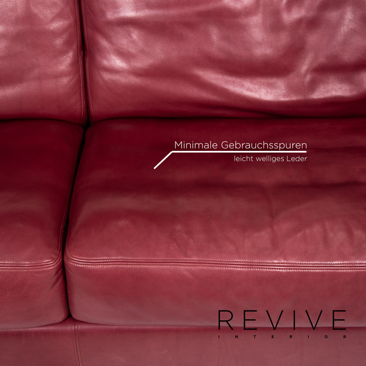 de Sede DS 17 Leder Sofa Rot Weinrot Dreisitzer Couch #14279