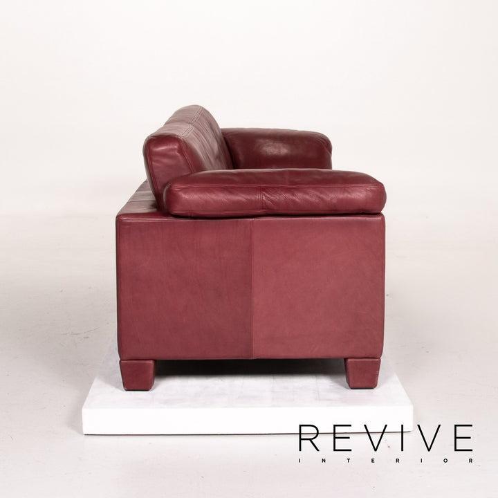 de Sede DS 17 Leder Sofa Rot Weinrot Dreisitzer Couch #14279