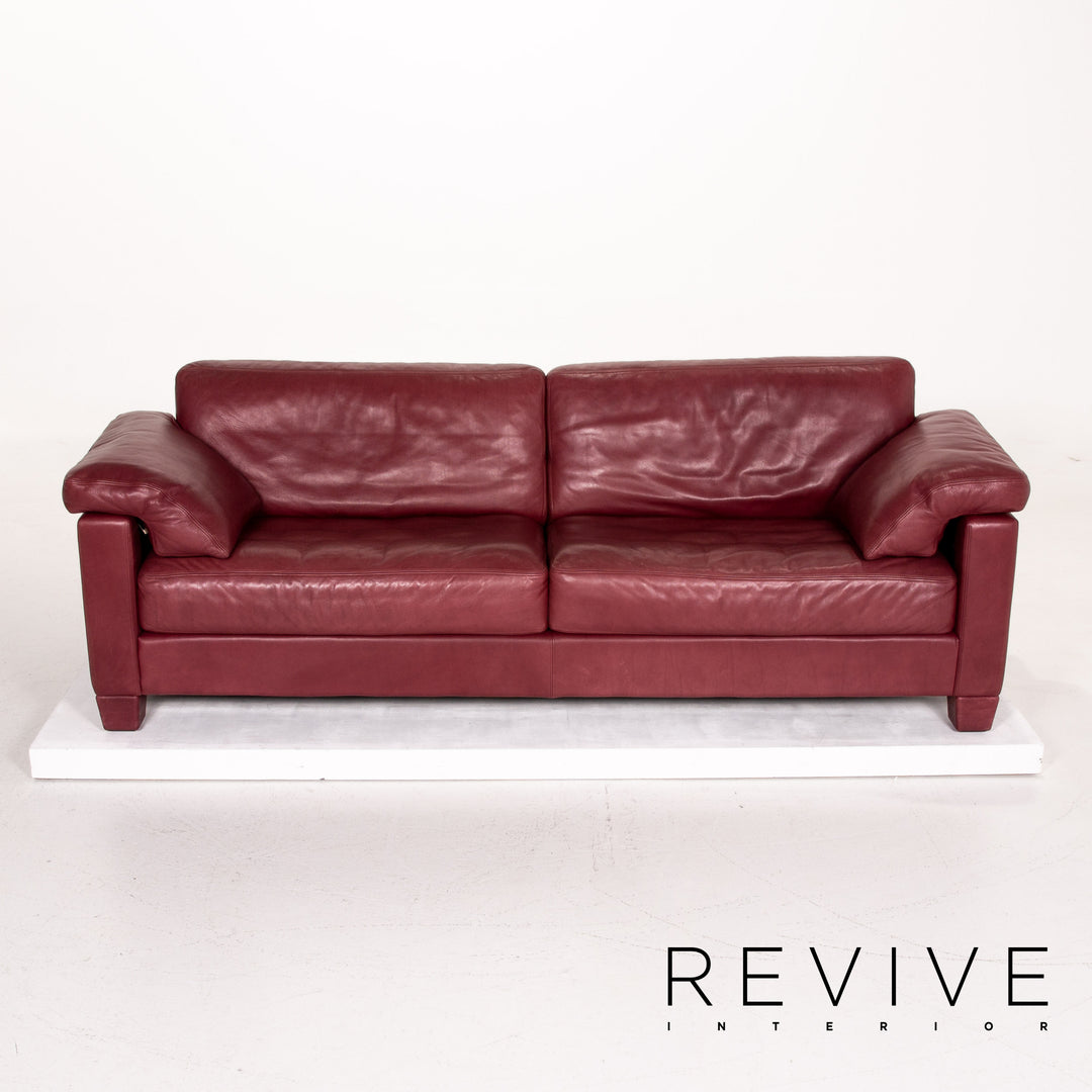 de Sede DS 17 Leder Sofa Rot Weinrot Dreisitzer Couch #14279