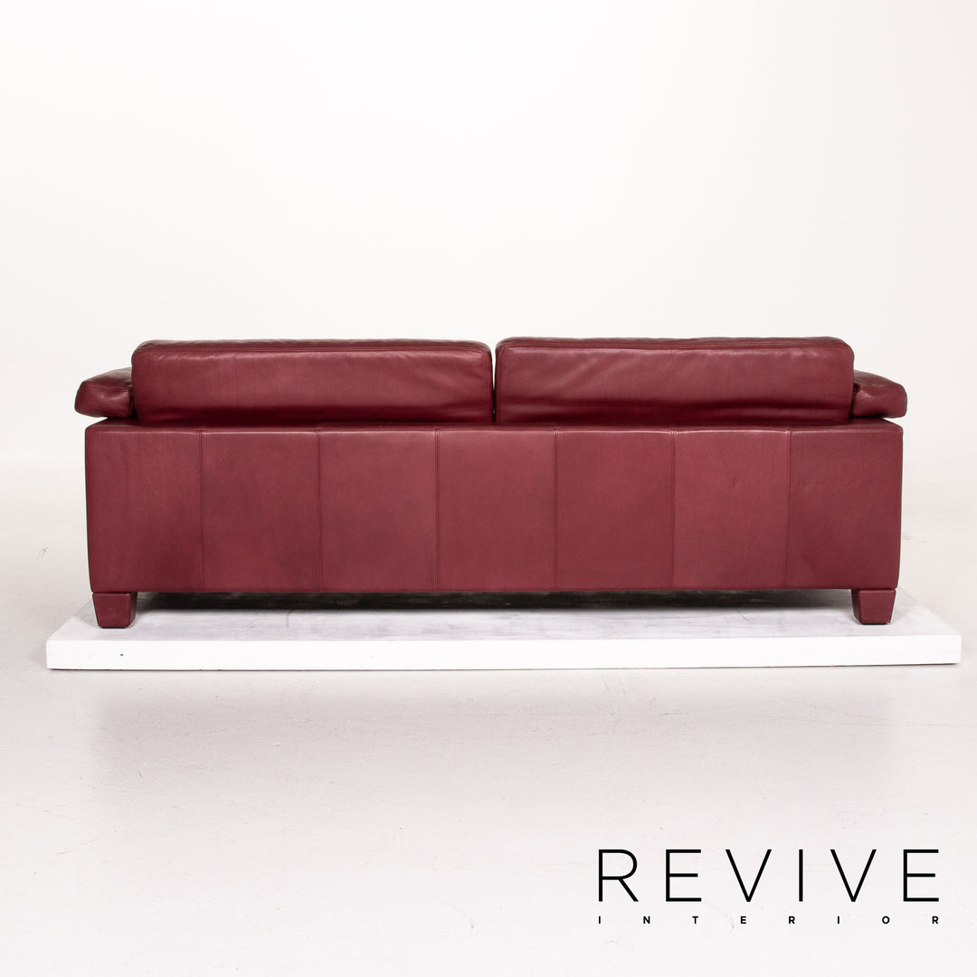 de Sede DS 17 Leder Sofa Rot Weinrot Dreisitzer Couch #14279