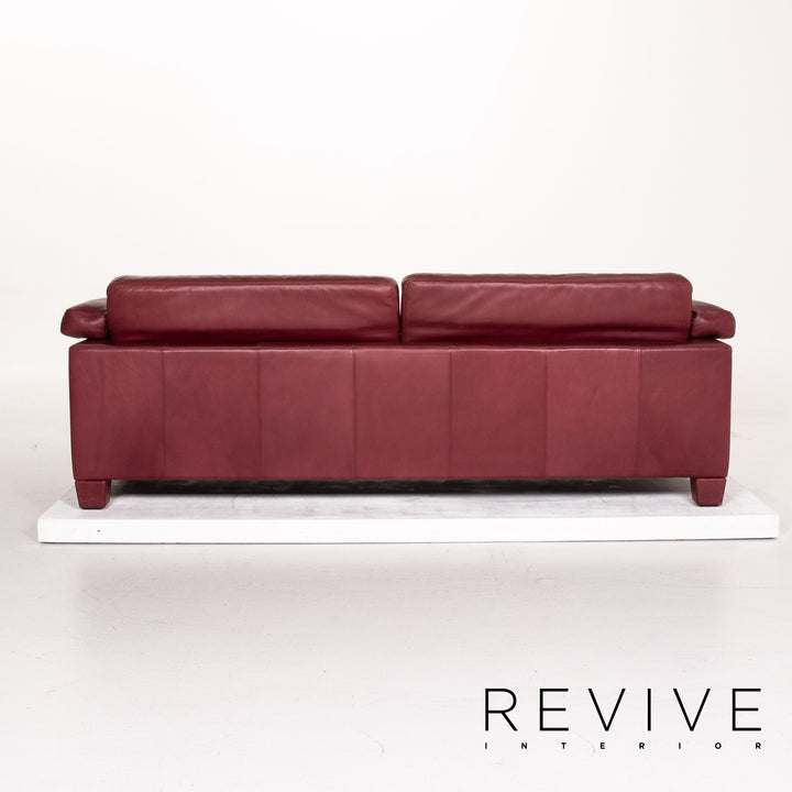 de Sede DS 17 Leder Sofa Rot Weinrot Dreisitzer Couch #14279