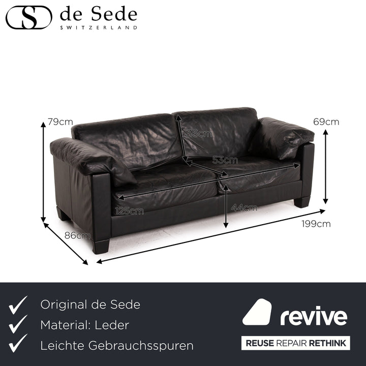 de Sede DS 17 Leder Sofa Schwarz Zweisitzer Couch