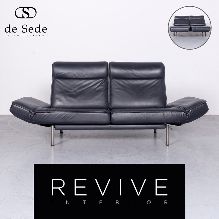 de Sede DS 450 Designer Leder Sofa Blau Echtleder Dreisitzer Couch #6865