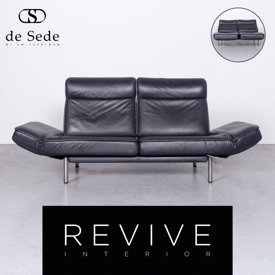 de Sede DS 450 Designer Leder Sofa Blau Echtleder Dreisitzer Couch #6865