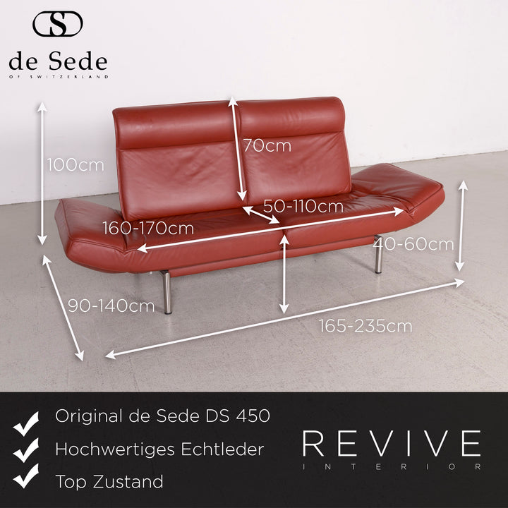 de Sede DS 450 Designer Leder Sofa Rot Dreisitzer Echtleder #8312