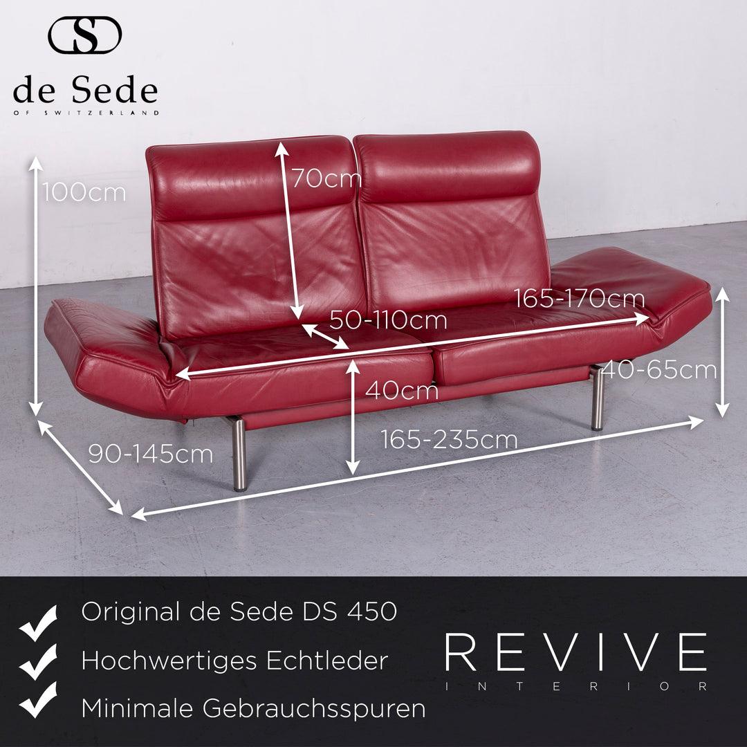 de Sede DS 450 Designer Leder Sofa Rot Echtleder Dreisitzer Couch #6853