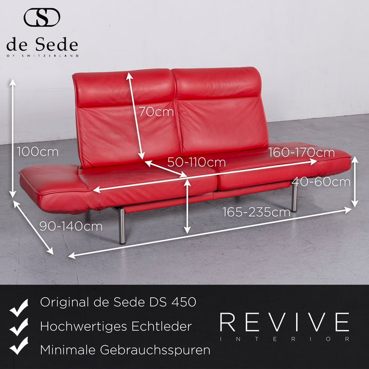 de Sede DS 450 Designer Leder Sofa Rot Echtleder Dreisitzer Couch Funktion #6880