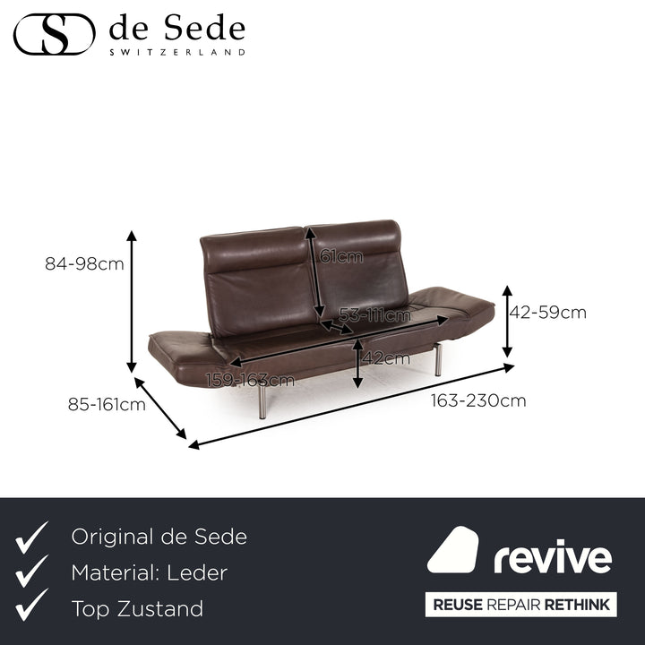 de Sede DS 450 Leder Sofa Dunkelbraun Zweisitzer Couch Funktion
