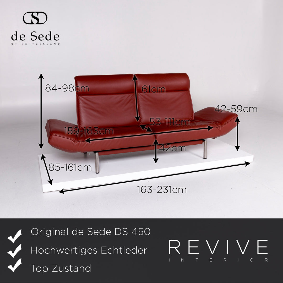 de Sede DS 450 Leder Sofa Rot Zweisitzer Relaxfunktion Funktion Thomas Althaus Couch #10381