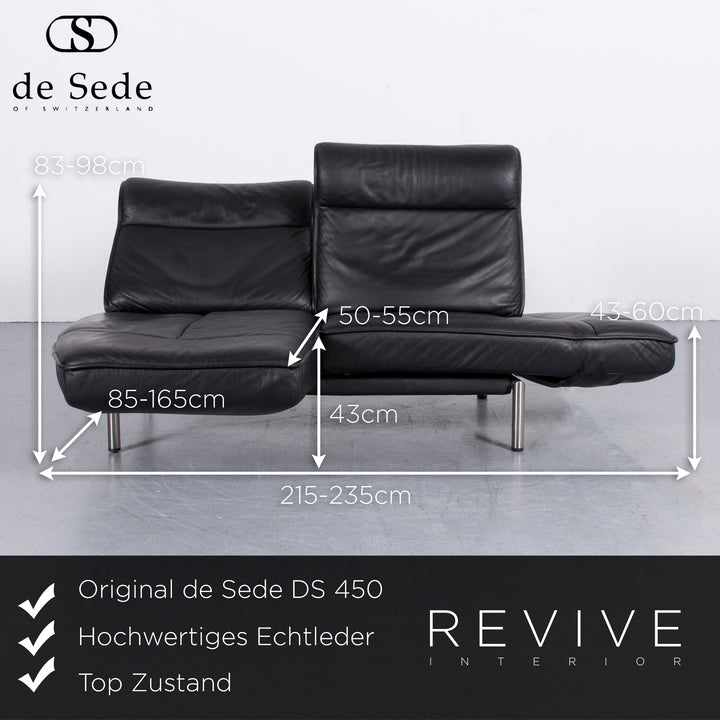 de Sede DS 450 Leder Sofa Schwarz Zweisitzer Couch Echtleder Funktion #5894