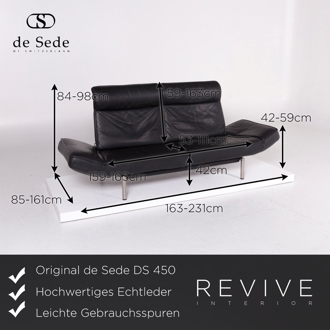 de Sede DS 450 Leder Sofa Schwarz Zweisitzer Funktion Relaxfunktion Coudch #11187