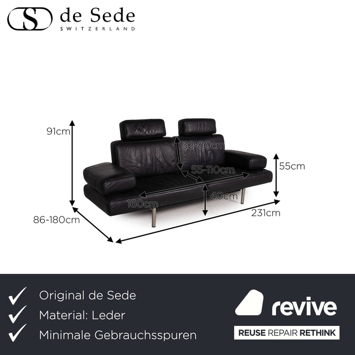 de Sede DS 460 leather sofa black three-seater relax function couch