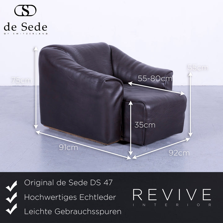 de Sede DS 47 Leder Sofa Garnitur Braun Zweisitzer Couch Sessel Funktion Echtleder #5984